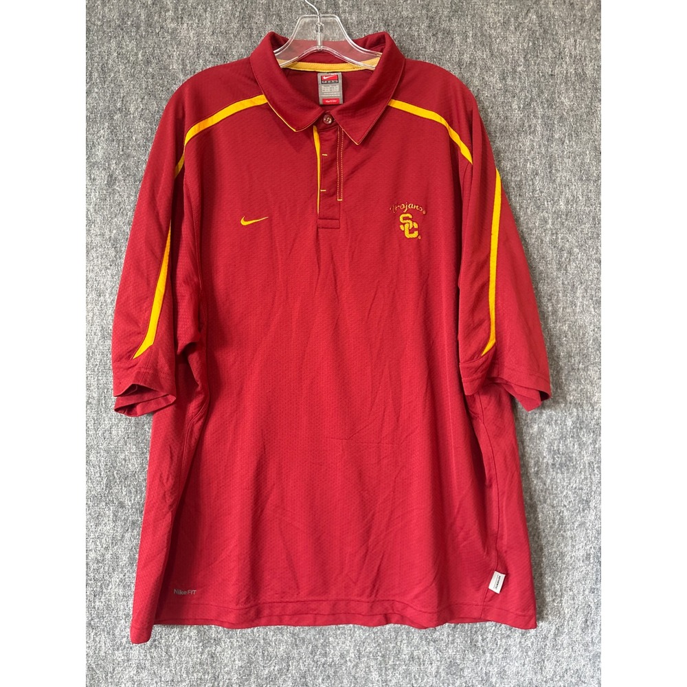 Nike USC Trojans Polo Shirt Mens XL Red Gold Nike FIT DRY Short Sleeve Authentic